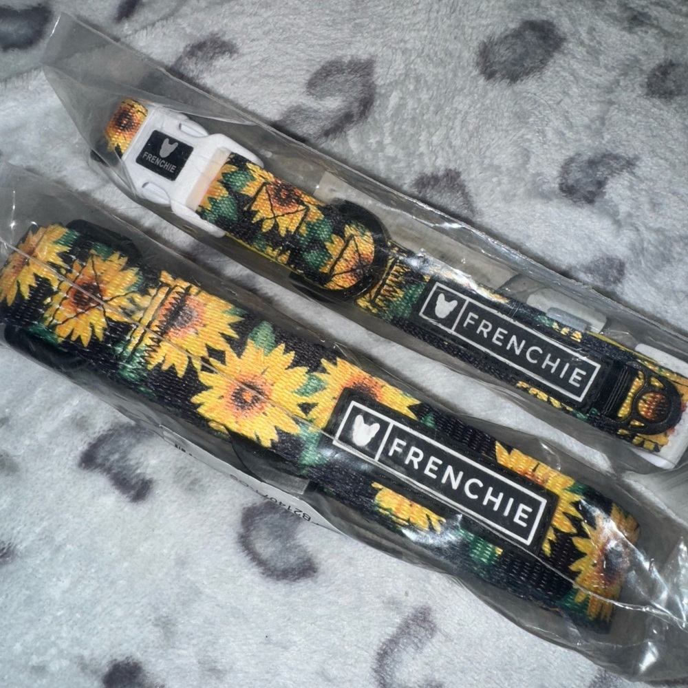 Frenchie Sunflower Dog Collar Set